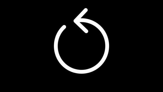 Minimal White Animated Counter-Clockwise History Arrow Line Icon with Alpha Channel, UI Undo and Reset Micro-interaction on Transparent Background