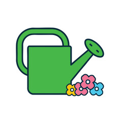 Obraz premium Green watering can with colorful flowers illustration.