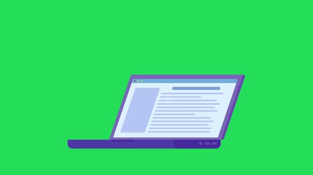 4K motion graphic of laptop with new message with alpha channel. 2D cartoon animation of receiving email online or got response alert on green screen. For web design.