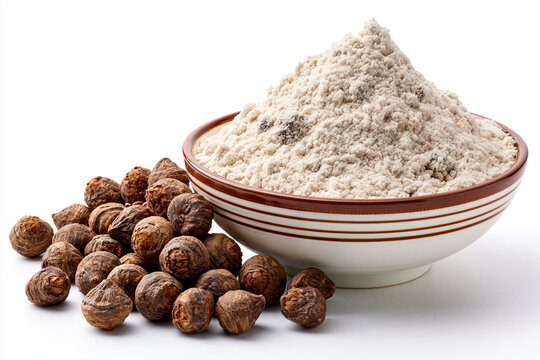 Tiger Nut Flour and Tiger Nuts isolated on white background