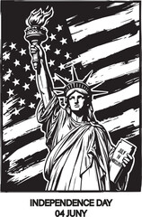 Fototapeta premium Statue of Liberty vector with United States flag background celebrating American Independence Day patriotic