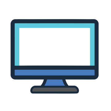 Minimalist blue computer monitor flat vector icon design.