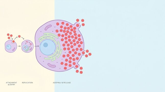 Viral Life Cycle Diagram showing Replication and Release Flat Vector