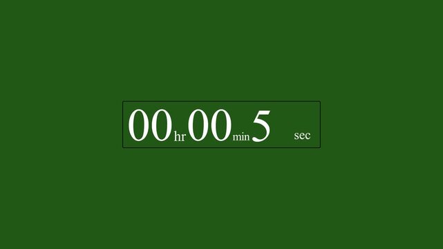 Digital timer display showing 00 hours 00 minutes and 7 seconds on a green background countdown stopwatch