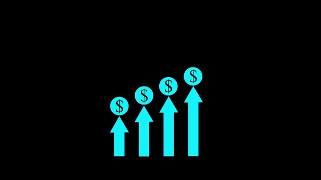 Business concept growth arrow with dollar sign animation. Money increases icon