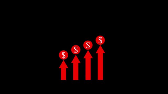 Business concept growth arrow with dollar sign animation. Money increases icon