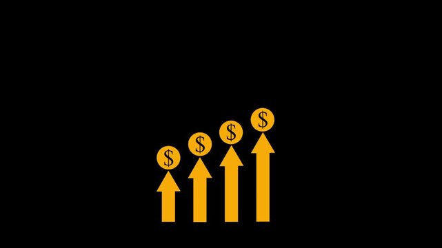 Business concept growth arrow with dollar sign animation. Money increases icon