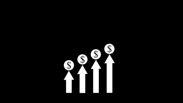 Business concept growth arrow with dollar sign animation. Money increases icon