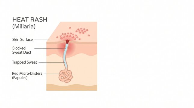 Medical Illustration of Heat Rash and Blocked Sweat Duct Anatomy
