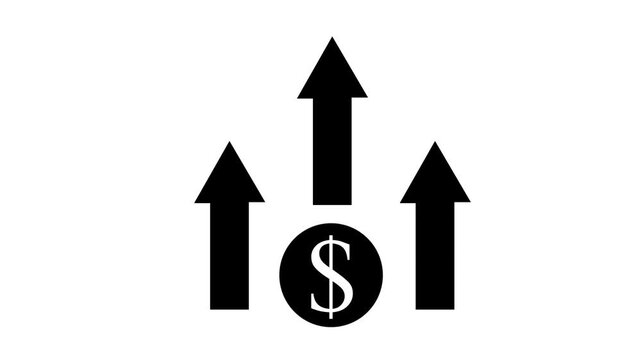 Business concept growth arrow with dollar sign animation. Money increases icon