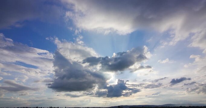 Timelapse video scene of clouds sunset sun rays sunbeam 