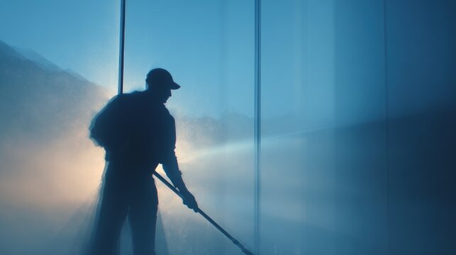 Man sweeping with transparent background