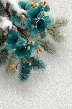 Watercolor Christmas with fir branches and space for text, isolated on transparent background