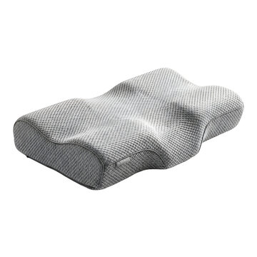 Ergonomic memory foam pillow with textured gray fabric for comfortable sleep isolated on transparent background