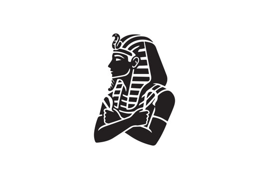 Ancient egyptian pharaoh bust black silhouette icon profile portrait showing historical ruler with traditional headdress royal king symbol isolated element.