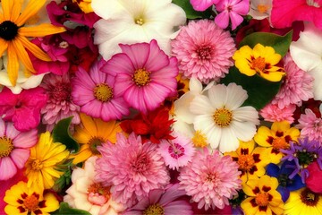 Vibrant Mixed Flower Bouquet in Full Bloom with Pink and White Petals Close-Up