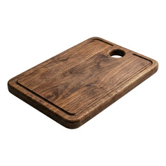 Fototapeta premium Rectangular wooden cutting board with juice groove and hole isolated on transparent background