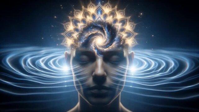 Detailed Artistic Meditative Human Head with Transcendence And Inner Peace in Macro View, Unique 3D Medical Science Rendering
