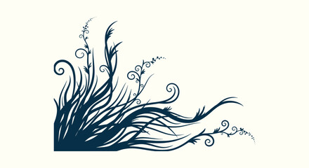 Decorative floral flourish element with elegant swirls and curved vines on a light cream backdrop. © Salma