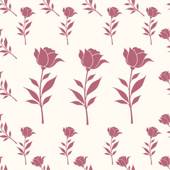 Dusty Rose Flower Silhouette Seamless Floral Pattern Vector Background Design © Khilal