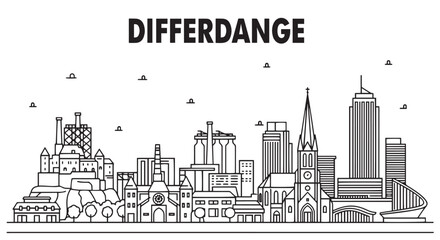Fototapeta premium Differdange Skyline Black and White Architectural Illustration