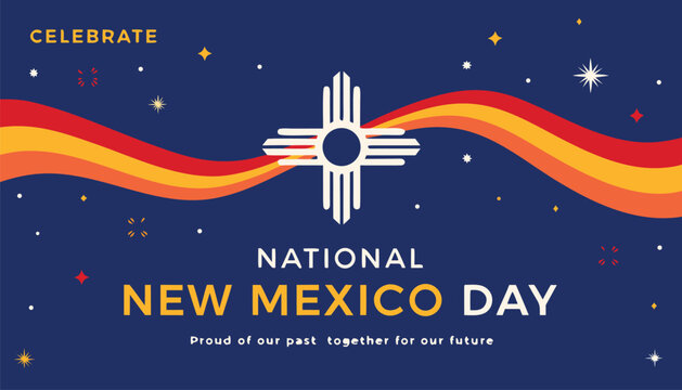 Vibrant national new mexico day celebration graphic with zia sun symbol
