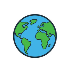 Obraz premium Minimalist vector illustration of the planet Earth showing continents in a simple flat design style.