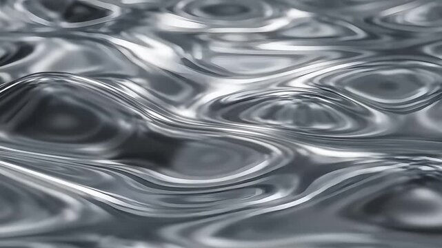 Ideal for backgrounds or design elements, the shiny liquid silver surface offers a smooth, abstract metallic pattern with dark gray waves.