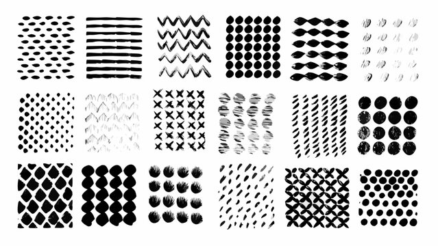 Collection of twelve black ink brush stroke patterns against a white background artistic textures abstract art black and white