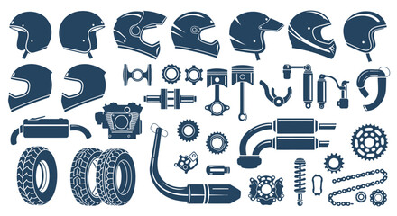 Obraz premium Motorcycle Parts and Helmets Icon Set