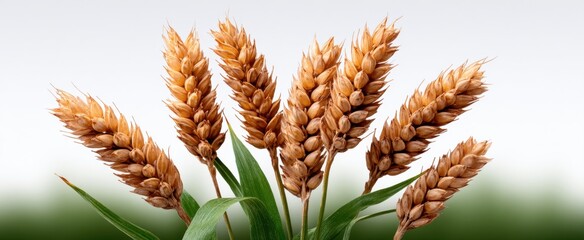 Obraz premium Golden wheat stalks on white background showcasing natural textures and minimalist elegance.