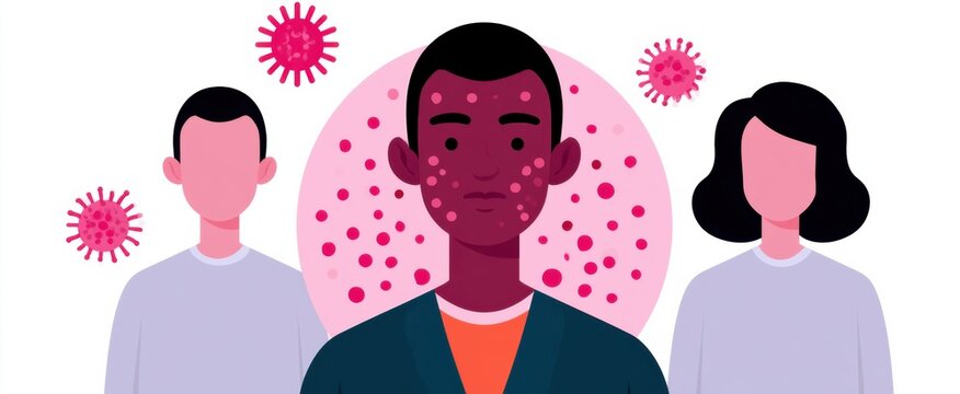 Chickenpox epidemic as a highly contagious viral infection concept showing a person with rash symptoms and the risks of transmitting the infectious virus to others.