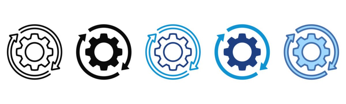 Process icon set multiple style collection