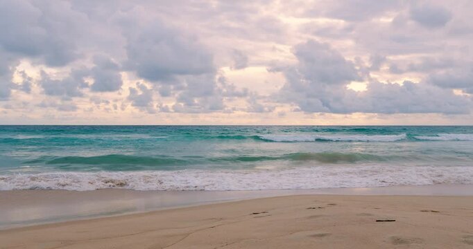 Beach Sunset scene Beautiful tropical beach sea wipeout tourist blue ocean sea blue sky background