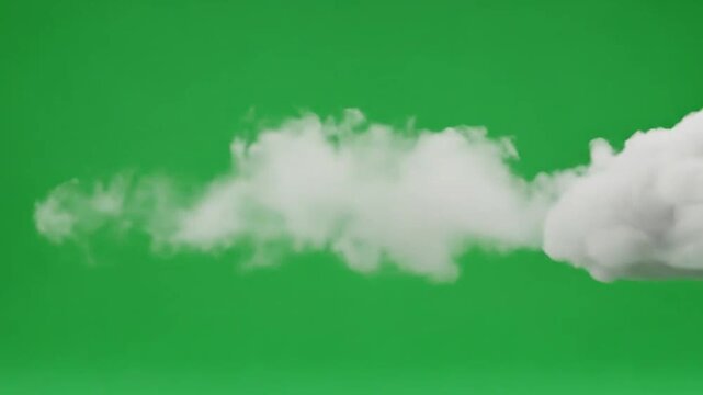 A single fluffy white cloud isolated against a solid green background