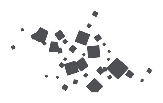 Scattered dark grey squares of varying sizes a white abstract shapes