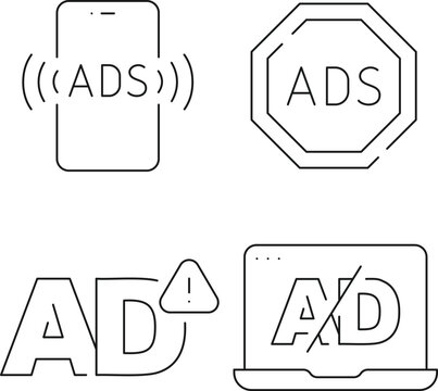 Ad Blocker and Advertisement Protection Icon Set with Mobile and Desktop Ad Blocking Online Privacy and Pop Up Prevention Symbols