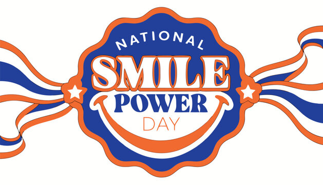 National smile power day emblem with festive blue orange ribbons
