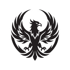 Fototapeta premium Black phoenix bird emblem stylized circular design powerful symbol of rebirth and strength.