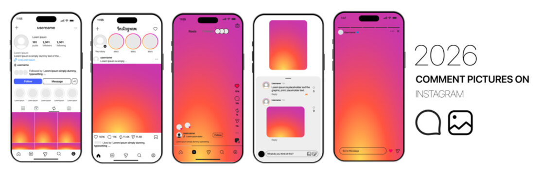 Instagram Post Reels Story mockup template. instagram mockup social media template, new update instagram post mock up. Instagram social network app UI interface, New Photo Comments.