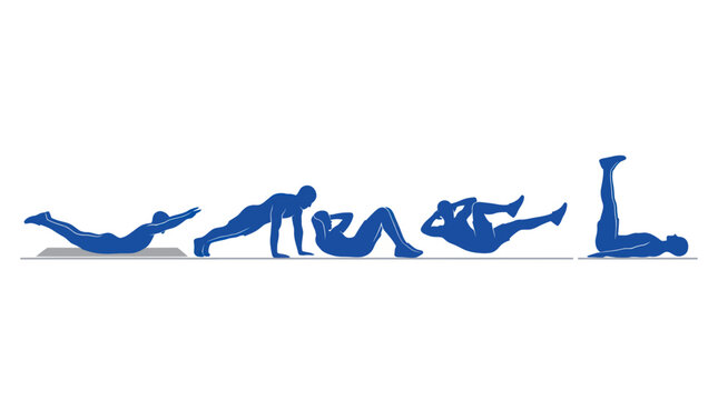 Core Workout Exercise Silhouette Icon Set