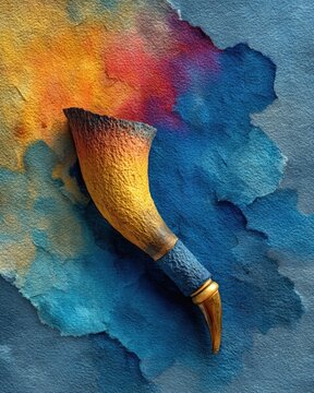 Watercolor soft background with shofar horn and copy space, symbolic for Yom Kippur
