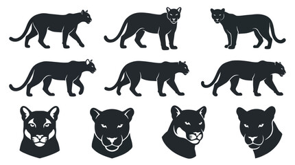 Panther and Cougar Silhouette Icon Set © Marchell