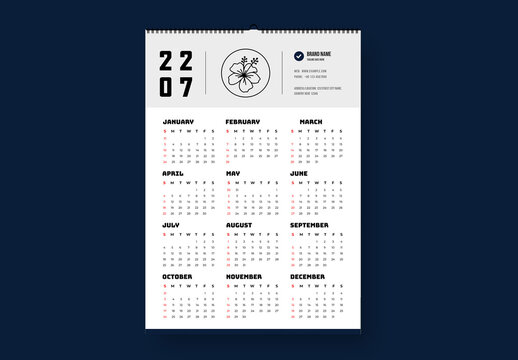 Annual Clean Wall Calendar Template Layout