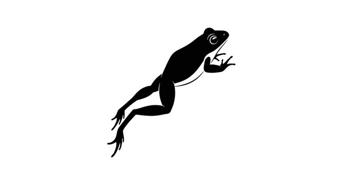 Black silhouette of a jumping frog on white background