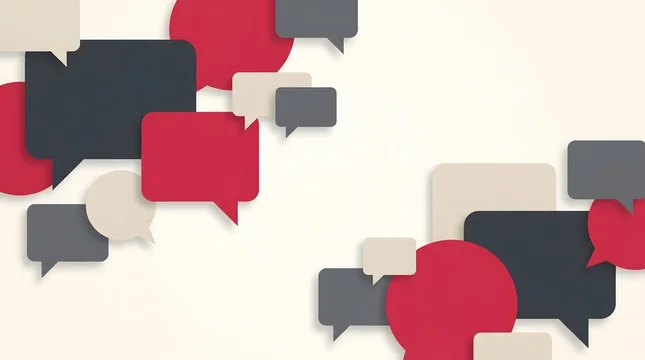 Colorful speech bubbles overlapping on a white background for communication