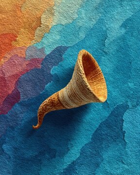 Watercolor soft background with shofar horn and copy space, symbolic for Yom Kippur