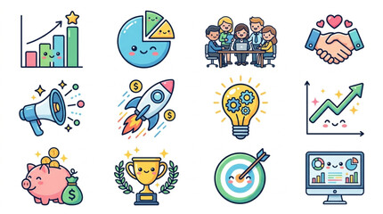 Collection of business and finance related cartoon icons. © jamil
