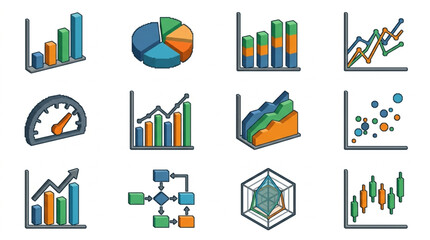 Fototapeta premium Collection of business and financial charts and graphs icons.