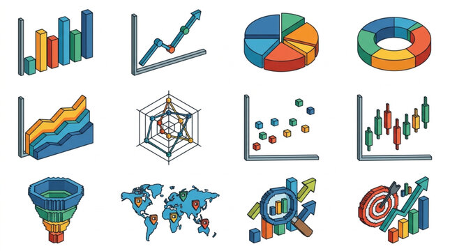 Collection of business and financial charts and graphs illustrations.